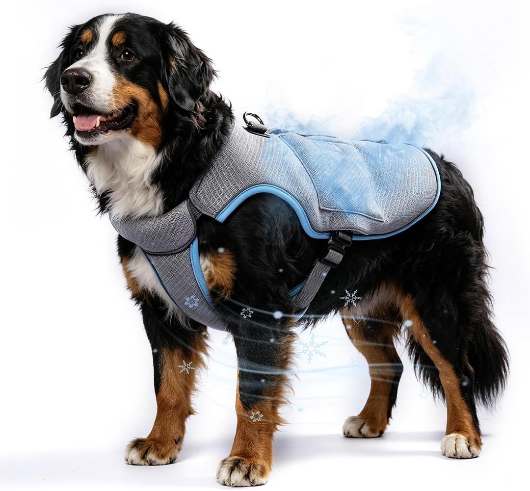 Mora Pets Cooling Vest for Dogs with Ice Pack Evaporation Cooling Fully Adjustable Dog Harness Fit Small Medium Large Dogs Light Blue XXL