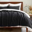 Cotton Coverlet Set Full Queen Size 3 Pieces, Lightweight Soft Ribbed Matelassé Bedspread Quilt Set, Cozy Oversized Quilted Bedding Set with 2 Pillow Shams for All Seasons, Washed Black