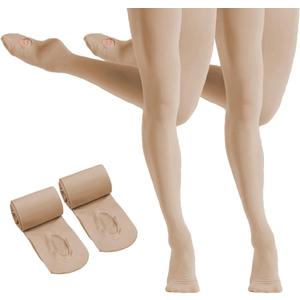 HETH Ballet Tights for Girls - Ultra Soft Dance Tights Convertible Tight (5-8 Years, Tan 2 Pairs)