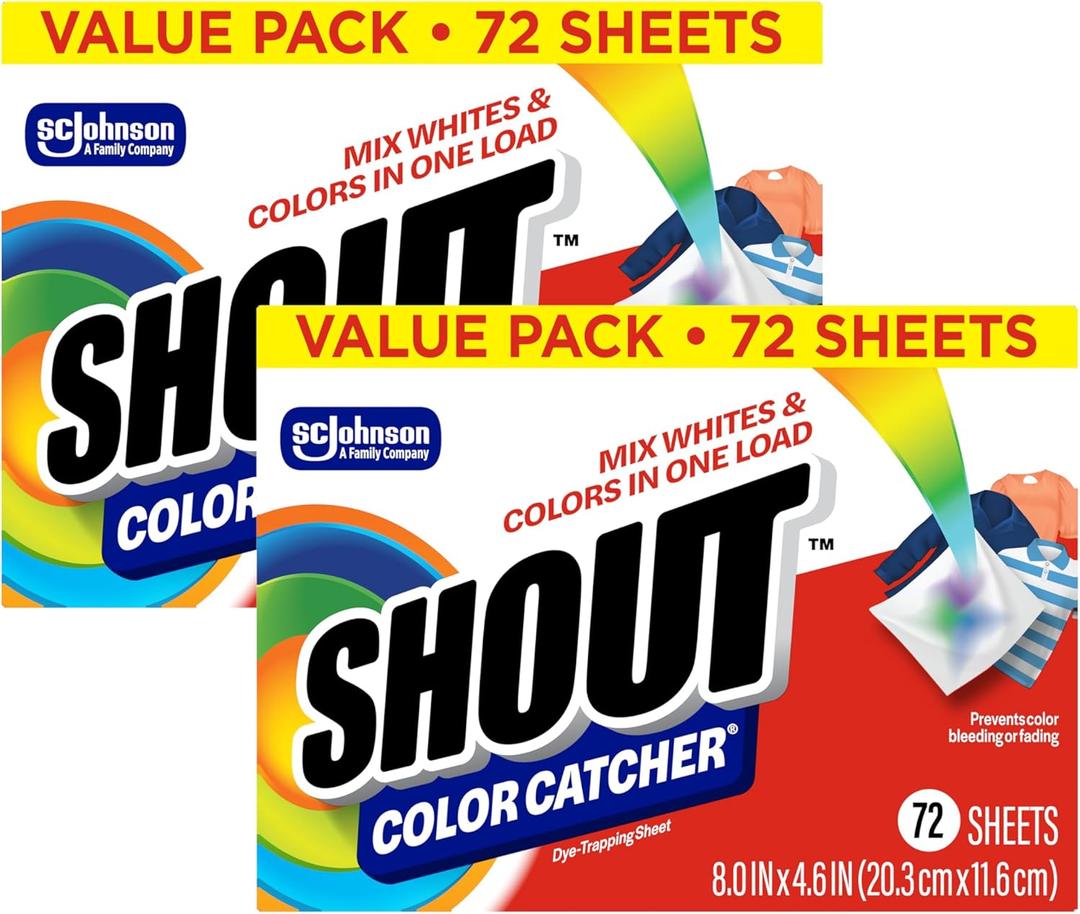 Shout Color Catchers for Laundry, Allow Mixed Washes, Prevents Color Runs and Maintains Original Clothing, 72 Count - Pack of 2 (144 Total Sheets)