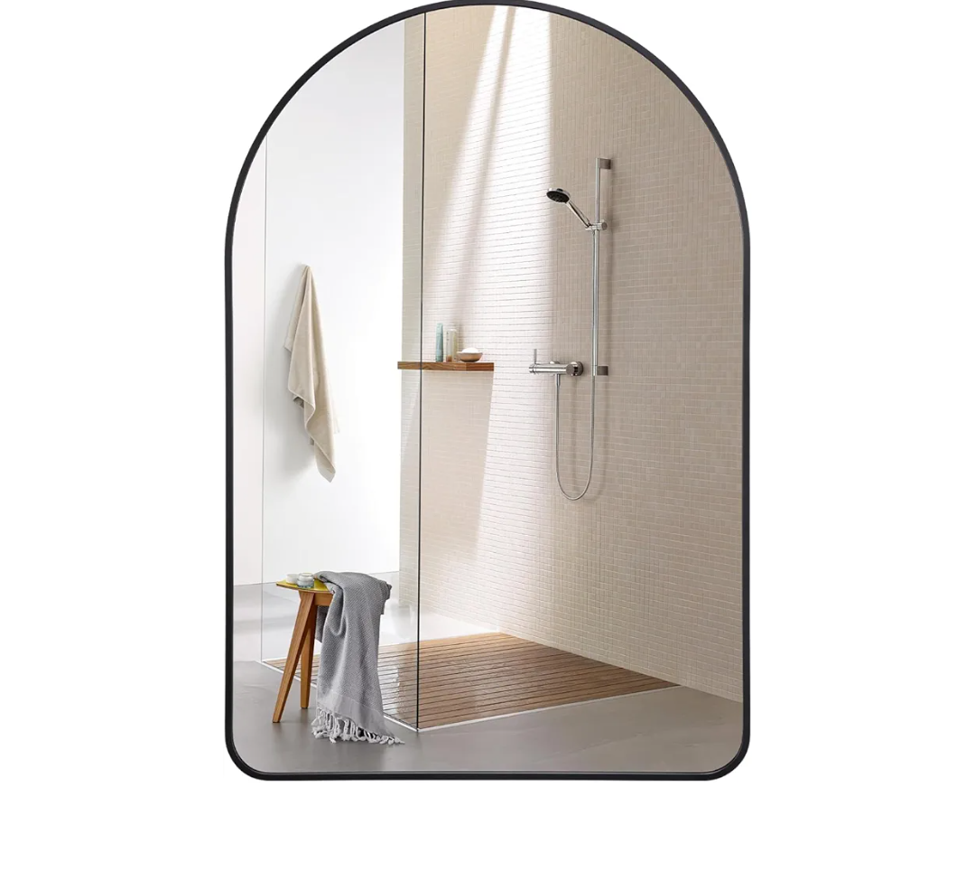 24"x36" Arched Wall Mirror, Black Vanity Mirror with Frosted Metal Frame, Anti-Rust Tempered Glass, Hangs Mirror for Bathroom, Bedroom, Entryway, Living Room