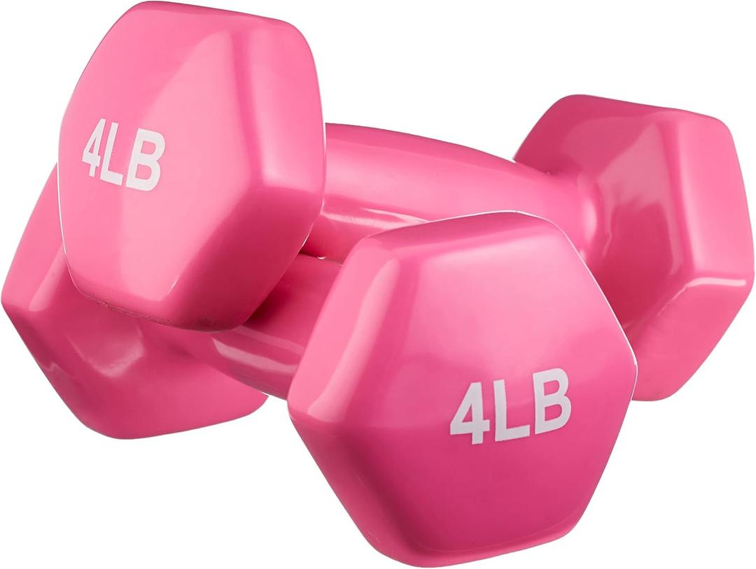 Amazon Basics Vinyl Coated Hexagon Dumbbell Hand Weights, Non-Slip Grip, 4 lb, Pink, Set of 2