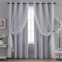 Anytime Home Curtains Blackout and Sheer Layered Solid Window Curtain Panel Pair with Grommet Top, 52Wx63L, Greyish White