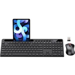 Wireless Keyboard and Mouse Combo, MARVO 2.4G Ergonomic Wireless Computer Keyboard with Phone Tablet Holder, Silent Mouse with 6 Button, Compatible with MacBook, Windows (Black)