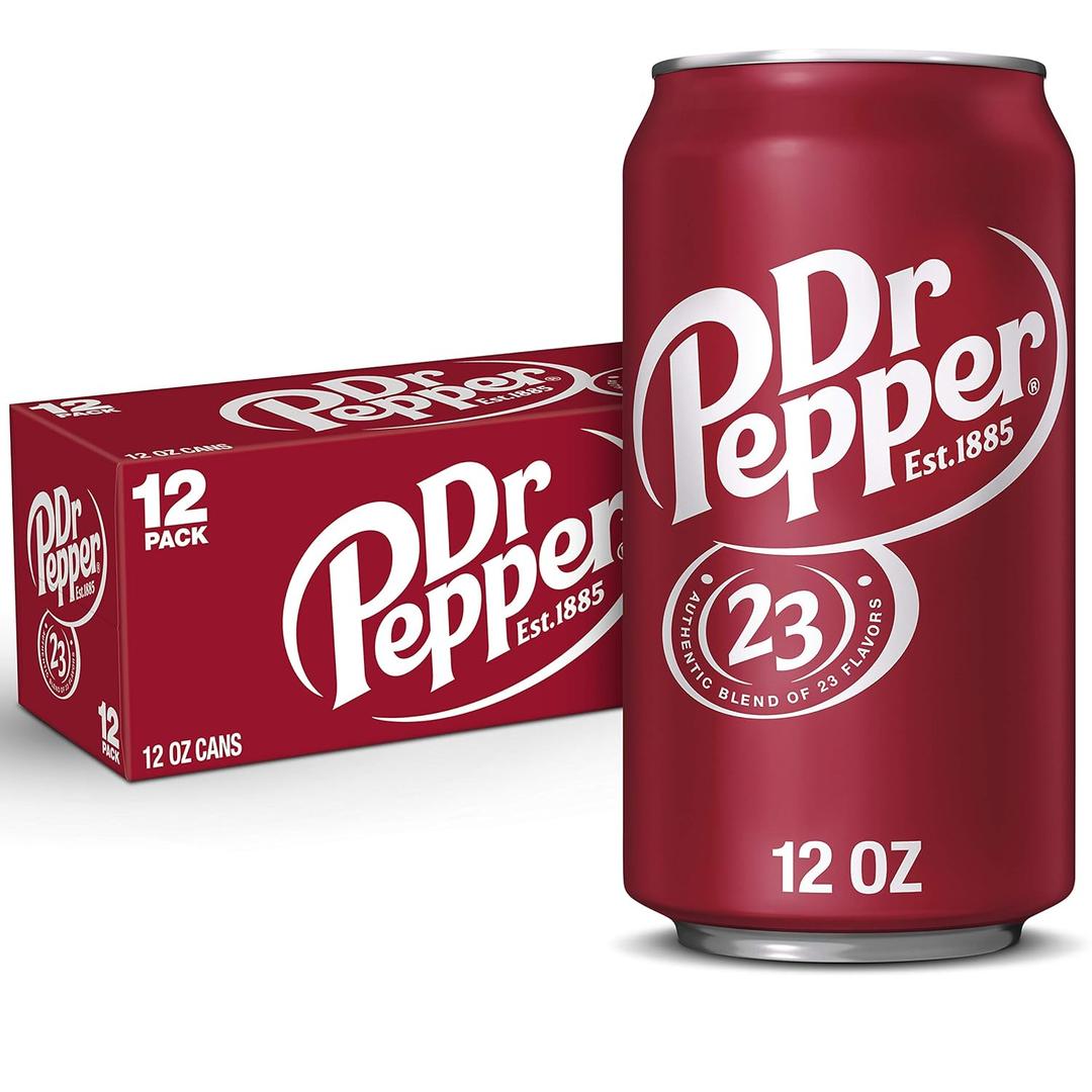 Dr Pepper Soda, 12 fl oz cans, 12 pack (EXP 03/13/27)