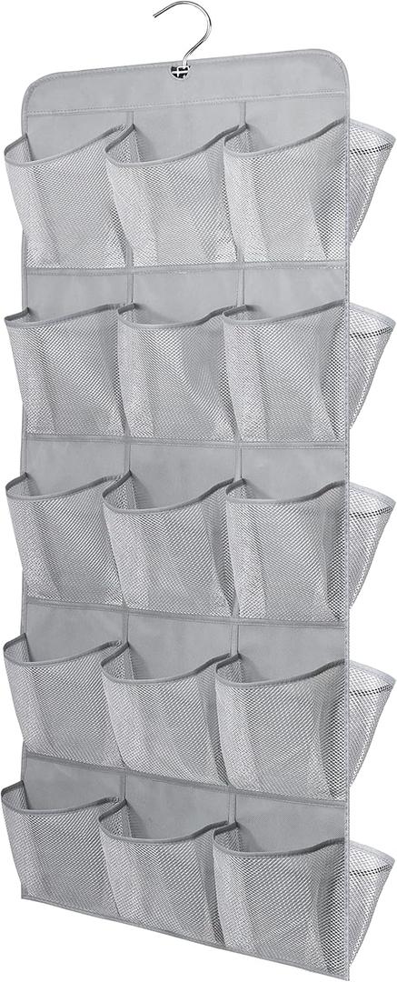 MISSLO 30 Large Pockets Dual Sided Hanging Shoe Organizer for Closet with Rotating Hanger Hanging Shoe Shelves, Grey