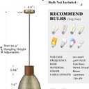ELYONA 2 Pack Hammered Pendant Light Fixtures, 10.2" Vintage Metal Solid Wood Hanging Bar Lamp, Mid Century Antique Gold Pendant Lights for Kitchen Island, Farmhouse, Dining Room, Brushed Brass