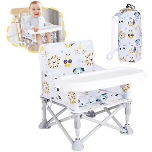 Otrolepota Portable Baby Chair, Folding Booster Seat with Tray for Dining Table Compact Camping Chair for Lawn Beach Travel Babies 6-36 Months, Zoo