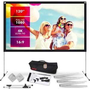 Pyle Projector Screen with Stand - 120'' 16:9 HD 4K Portable Lightweight Freestanding Foldable Indoor Outdoor Movie Projection Display with Frame for Home Theater