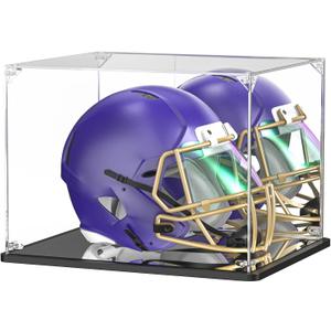 Football Helmet Display Case with Double Mirror, Crystal Clear Acrylic Protector Box for Football, Motorcycle & Baseball Helmets, Dustproof Memorabilia Showcase with Stable Corner Design