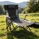 Suteck Camping Chair with Foot Rest, Reclining Folding Beach Chairs, Black