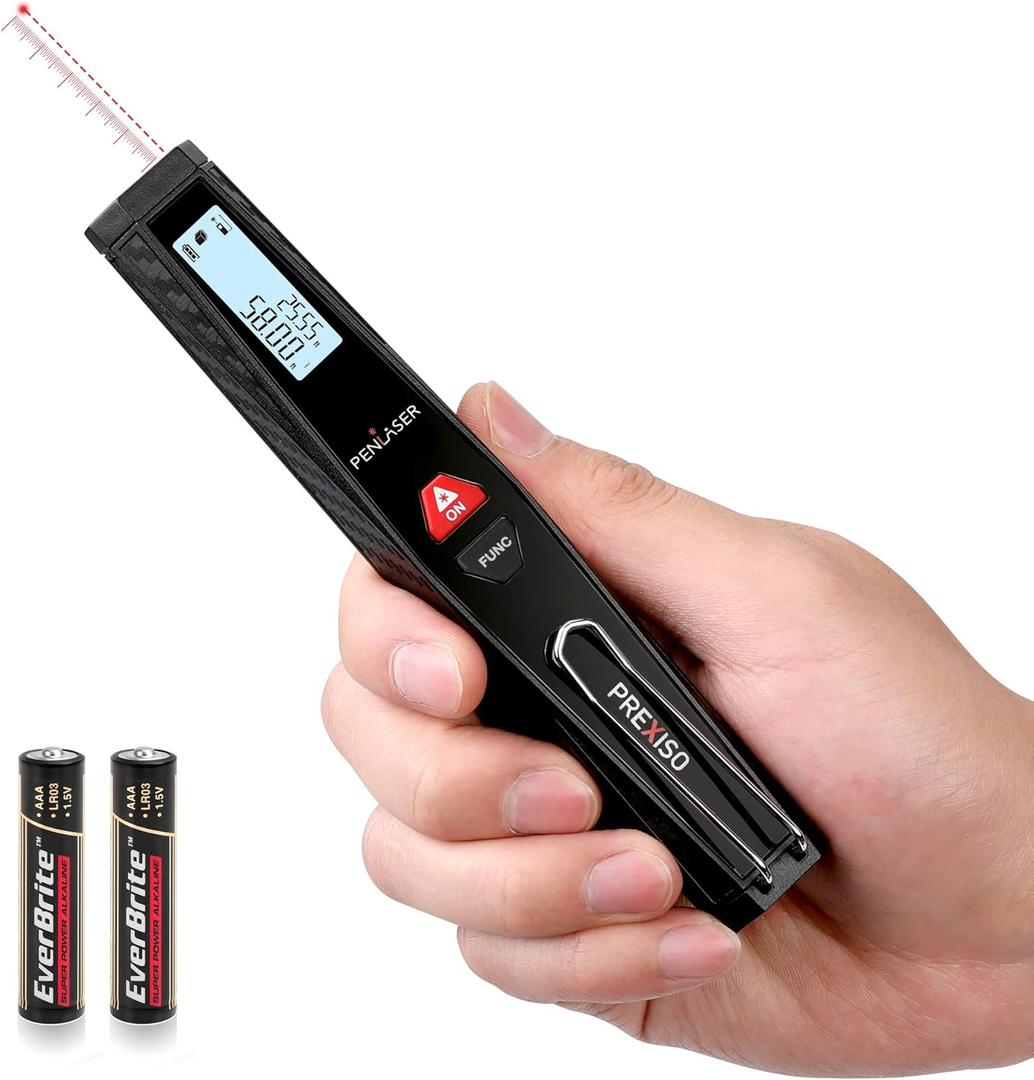PREXISO Pocket Laser Measurement Tool, 135Ft Laser Distance Meter Backlit Display Laser Measure with Pen Clip Ft/Ft+in/in/M Unit - Pythagorean, Distance, Area, Volume Modes for Home, Industries (Black)