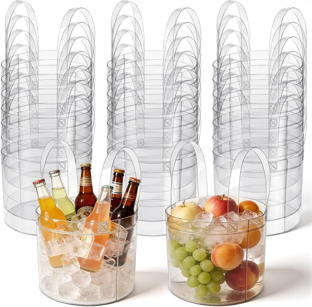 24 Pack 7 Qt / 6.8l Clear Foldable Ice Buckets with Handle, Bottle Drink Cooler Collapsible Beer Wine Champagne Beverage Storage Tub Outdoor Waterpot for Parties Garden Camping