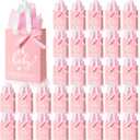 PerKoop 50 Packs Baby Shower Gifts Bags Bulk Baby Shower Favor Bags with Handle Paper and 50 Sheets Decorative Tissue Paper for Guests Gifts Gender Reveal(Pink)
