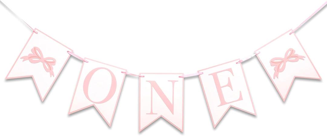 Gostman Pink Bow First Birthday Party Decor - Girls Banner, Decorations, Garland for One Year Celebration