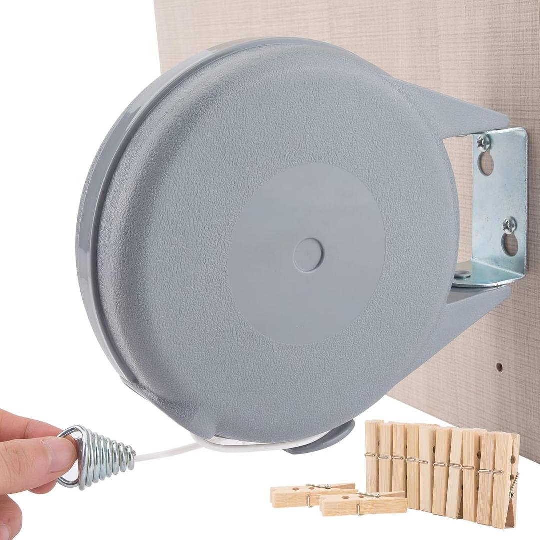 Retractable Clothesline Flexible Portable Heavy Duty 40 Feet Adjustable Heavy Duty Laundry Clothes Line for Wet or Dry Clothes Indoor or Outdoor Easy Installation Gray