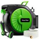 Retractable Garden Hose Reel 150FT x 1/2 in, Wall Mount Water Hose Reel for Outside with Auto Rewind, Tangle-Free Guide, 180 Swivel Bracket, Lock at Any Length, High-Pressure Flow, 10-Pattern Nozzle