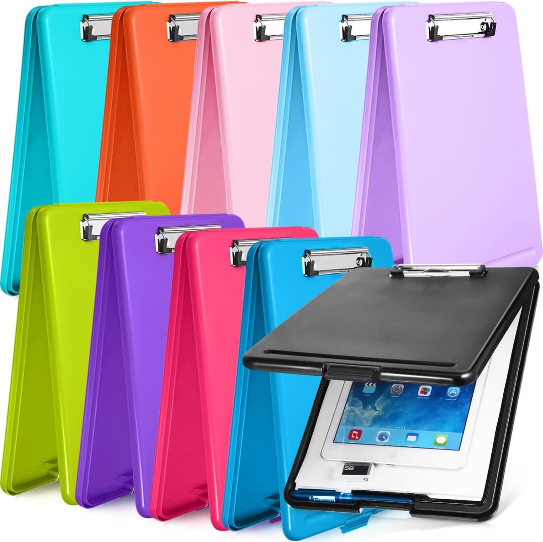 10 Pieces 4 Pieces Clipboard with Storage Plastic Nursing Clipboard Foldable Clip with Metal Clip for Teacher Nurse Employee, 9.5 x 13.5 Inch(Bright Color)