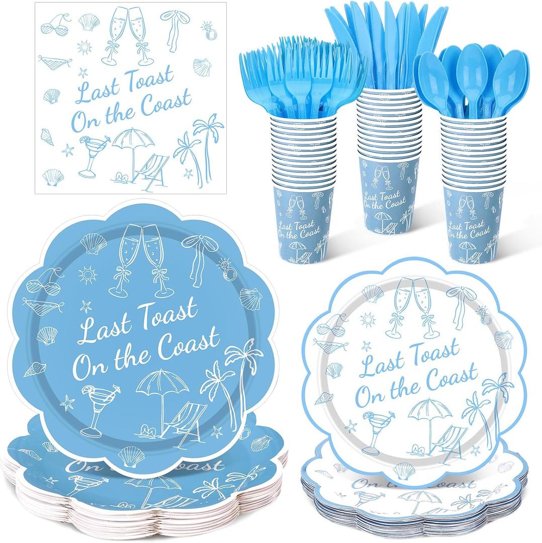 Zubebe 175 Pcs Last Toast on The Coast Baby Shower Party Decorations Coastal Bachelorette Paper Plates Cups Napkins Disposable Tableware Set Beach Bachelorette Party Supplies Serves 25