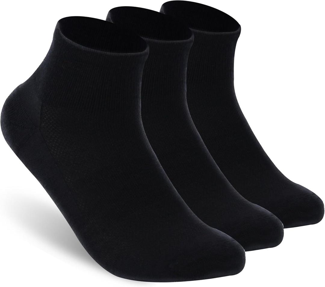Merino Wool Ankle Socks, Men's Women's 90% Wool Athletic Thin Running Moisture Wicking Socks, 3 Pairs (Black, M)