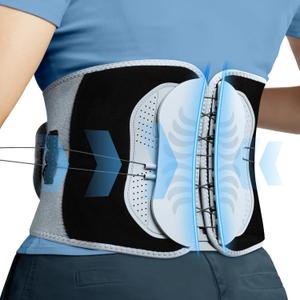 SAKIMA Back Brace, Adjustable Lumbar Support Belt with Pulley System, Lower Back Pain Relief for Herniated Disc, Sciatica, Scoliosis(Simple-Style Large) (Black-Grey)