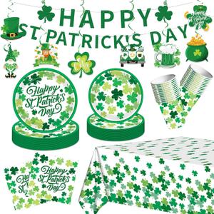 106PCS St. Patrick's Day Plates and Napkins Set, St Patricks Day Decorations Shamrock Plates Saint Patricks Day Party Supplies Disposable Paper Plates for Irish Lucky Day Celebration, Serves 24