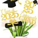 Graduation Decorations 2025  20PCS Graduation Centerpieces for Tables in 5 Black & Gold Designs, Class of 2025 Table Decorations for Grad Party, Photo Props/Flower Arrangement