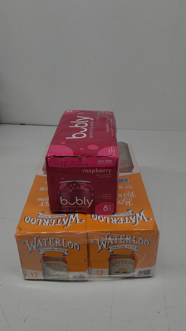 Bubly Sparkling Water, Raspberry, Zero Sugar & Zero Calories, Seltzer Water, 12 Fl Oz Cans (Pack of 8) EXP Dec15 2025  AND Waterloo Sparkling Water, Orange Vanilla Naturally Flavored, 12 Fl Oz (Pack of 24) | Zero Calories | Zero Sugar or Artificial S