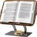 Book Stand for Reading, KVRG Adjustable Book Holder with 360 Rotating Metal Base, Foldable Cookbook Stand, Reading Hands Free with ABS Expandable Page Clips for Recipe, Textbook, Laptop-Black
