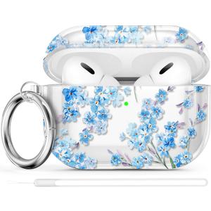 Maxjoy for AirPods Pro 2nd/1st Generation Case, Clear Flower AirPods Pro 2 Case for Women Girly Cute Soft AirPod Pro 2 Cover with Keychain Strap for AirPod Pro (2023/2022/2019), Transparent (Blue)