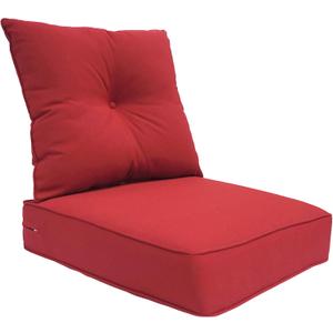 Indoor Outdoor Deep Seat Chair Cushion, Fade Resistant, 24 inches Replacement Foam Seat Cushions, Olefin Bright Red, 2 Piece Set