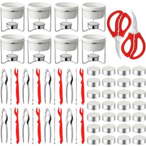 62 Pcs Crab Lobster Crackers and Picks Seafood Tools Set Includes 8 Butter Warmers, 8 Crab Leg Crackers and Forks, 2 Seafood Scissors, 8 Lobster Shellers, 28 Tealight Candles