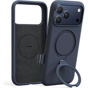 TORRAS Q3 Silicone 360 Spin for iPhone 17 Pro Case with Stand, Fit for MagSafe, Magnetic Ring Kickstand with Camera Control, Liquid Silicone Rubber Soft Phone Case for iPhone 17 Pro, Deep Blue