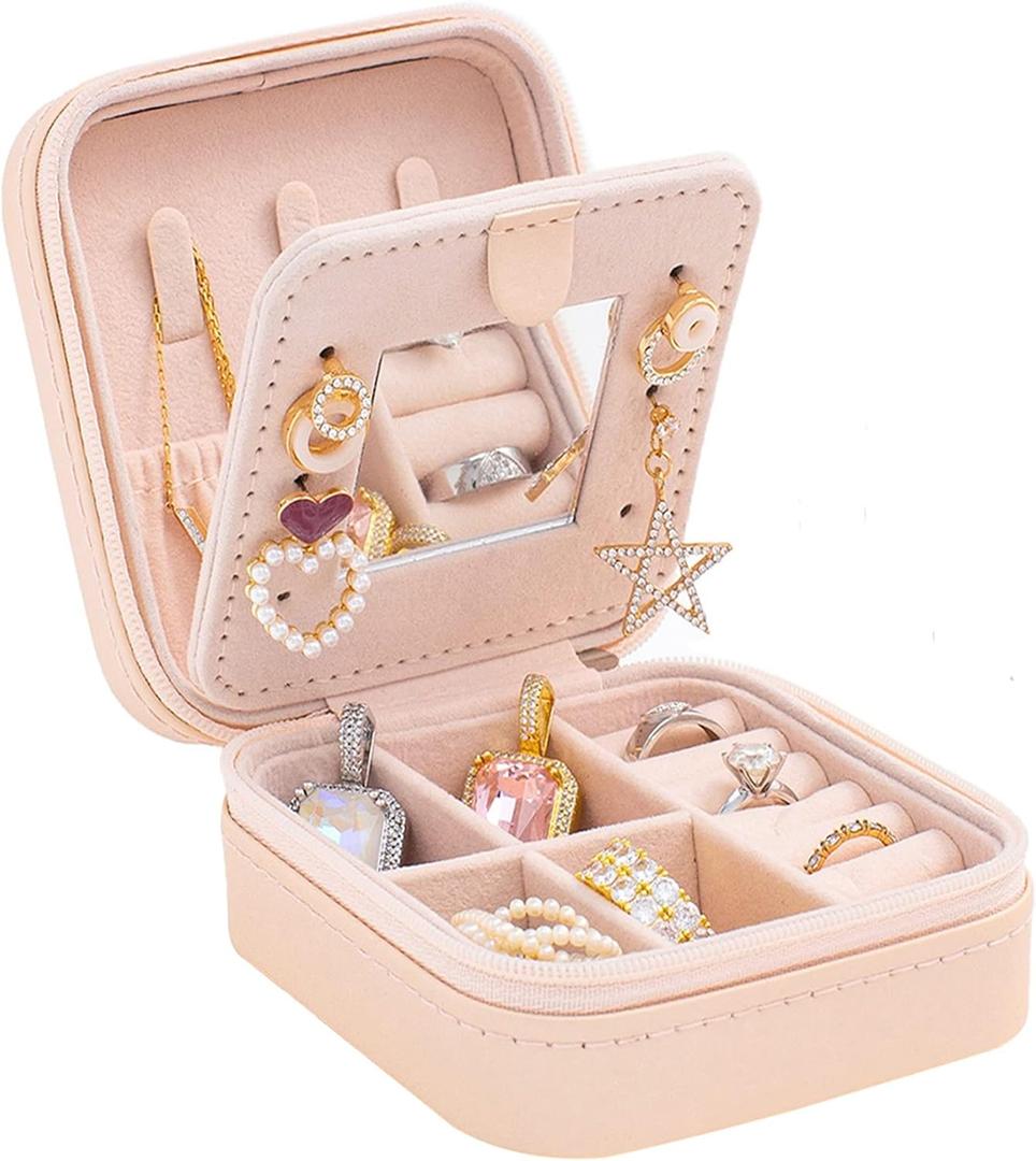 KElofoN Travel Jewelry Case and Organizer with Mirror - Gift for Women and Girls (Pink)