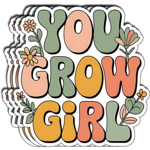 4 x (3 pcs) You Grow, Girl Motivational Sticker for Tumbler, Floral Funny Sarcastic Phrase Inspirational Quote Vinyl Decal for Kindle Laptop Water Bottle Phone Hard Hat - 3x3