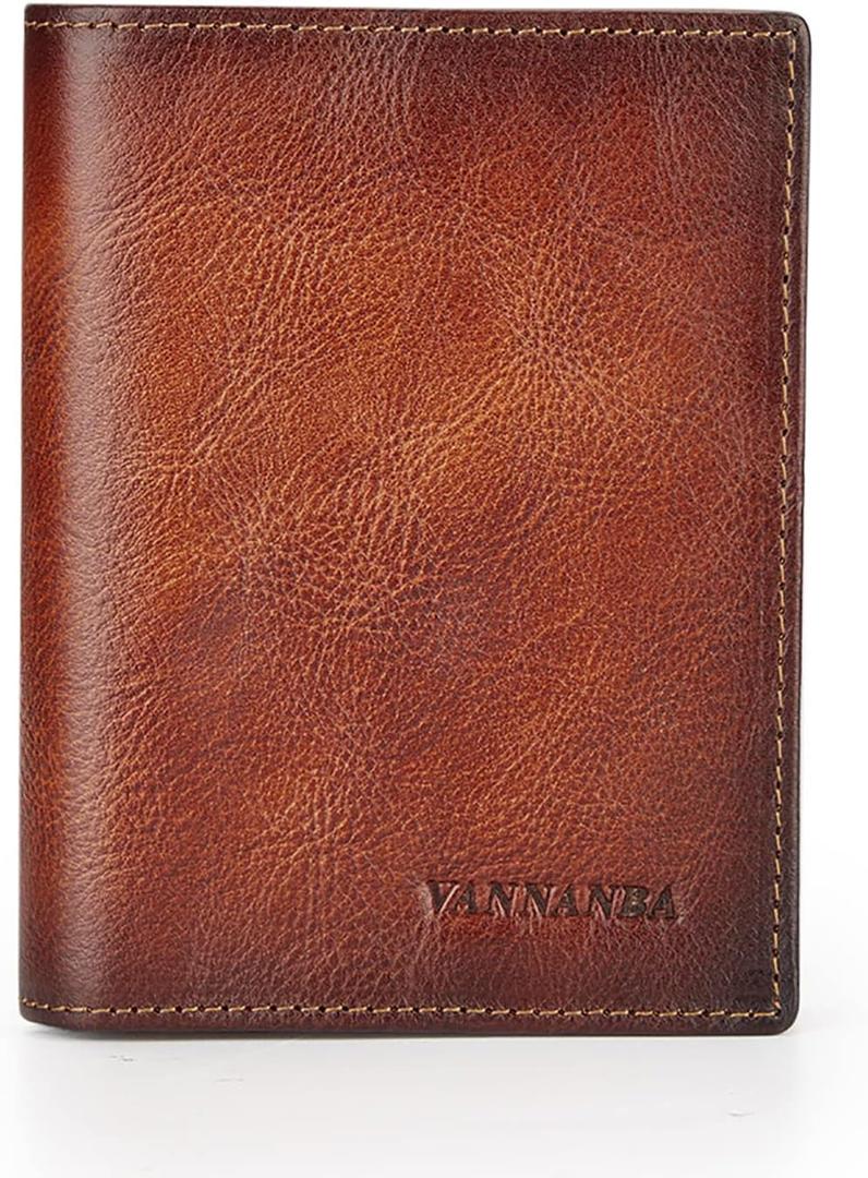 VANNANBA Full Grain Leather Wallet for Men Bifold RFID with Flippable Side Flip 2 ID Window (Yellow Brown)