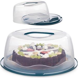 13 Inch Cake Carrier with Locking Lid and Handle, Stylish Big Round Container for Kitchen Storage, BPA Free Stand, Plastic Holder for Transporting, Donuts, Cupcakes, Pies (Navy Blue, Set of 1)