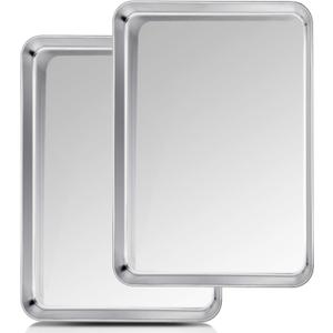 TeamFar Baking Sheet, 20141, Cookie Sheet Half Sheet Baking Pans Stainless Steel, Non Toxic & Healthy, Heavy Duty & Thick Gauge, Mirror Finish & Dishwasher Safe - 2 Piece