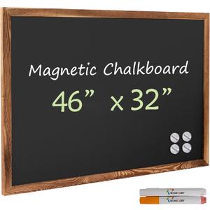 Board2by Rustic Brown Magnetic Chalkboard 46 x 32, Extra Large Chalk Board Blackboard for Wall Decor, Easy-to-Erase Wood Framed Magnet Board, 2 Pens, 4 Magnets for School, Home & Office