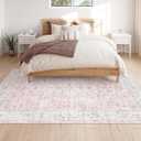 LIVEBOX Pink 5x7 Area Rug for Bedroom Girls, Boho Washable Rugs for Living Room Nursery, Non-Slip Indoor Soft Carpet Low-Pile Farmhouse Carpets for Dining Room Kids Playroom, Pink