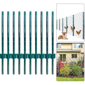 Fence Posts 3 Feet, Pack of 10, Metal Fence Post with U-Channel, Steel Fence Poles U Post for Garden Wire Mesh Fence Poles Sign Post