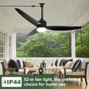 Outdoor Ceiling Fan with Light: 52" Black Hanging Fan for Gazebo Waterproof - Plug In Outdoor Fans for Patio Porch Pergola with APP Remote Control Reversible DC Motor
