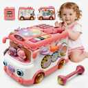 Baby Bus Toy for 1 Year Old Girl Gifts, Montessori Musical Bus Toy for Baby 12-18 Months, Baby Piano Drums for Toddlers 1-3, Shape Sort Toys 1st Birthday Gifts for Girls, 10.24 x 7.6 x 7.4 inches