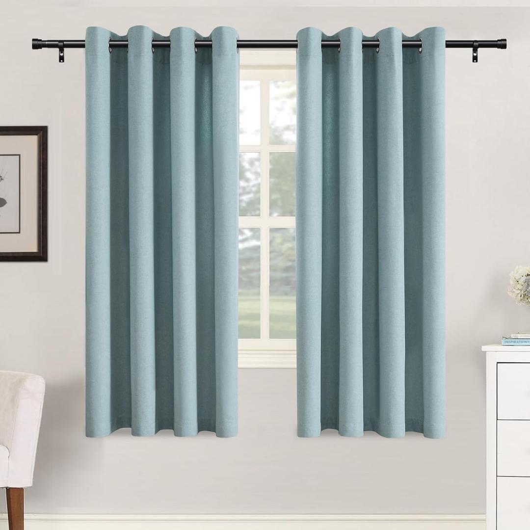 H.VERSAILTEX Soft Faux Linen Curtains 63 Inch Length 2 Panels for Living Room,Textured Room Darkening Grommet Window Treatments for Nursery/Bedroom 52W X 63L,Heather Stone Blue