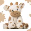 Hopearl Adorable Plush Cow Toy Floppy Dairy Cattle Soft Stuffed Animal Cute Birthday Gifts for Boys Girls Kids Toddlers, Light Brown, 9''
