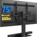 Rfiver Universal Swivel Table Top TV Stand for 37 to 65, 70 75 inch TVs, Height Adjustable Table Top TV Stand Mount with Tilt, Heavy Duty TV Replacement Stand with Tempered Glass Base Up to 110lbs