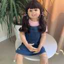 39inch Reborn Toddler Doll, Huge Baby Full Body Hard Vinyl Smile Realistic Standing Brown Hair Girl Dress Model Collectible
