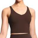 Women’s Longline Sports Bra Wirefree Padded Medium Support Yoga Bras Gym Running Workout Tank Tops Brown XL