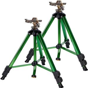 Biswing Impact Sprinkler Head on Tripod Base, Heavy Duty Lawn Sprinklers, 360 Degree Large Area Irrigation, Brass Sprinkler Nozzle & Solid Alloy Metal Extension Legs Flip Locks, 2 Pack