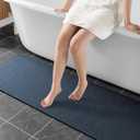 Bathroom Mat Rugs 47x17, Long Diatomaceous Earth Bath Mat Large Quick Dry Bath Mat Non Slip Rubber Backed Super Absorbent Shower Mat, Thin Bathroom Runner Rugs Floor Mat Fit Under Door, Navy Blue